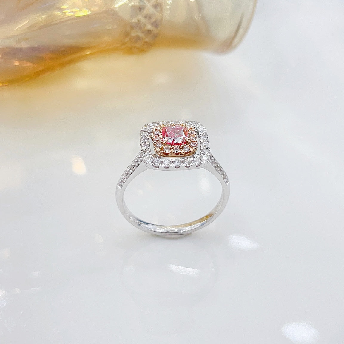 18K Pink Diamond GIA Cushion Hollow Ring - Luxurious Jewelry Piece - GIA Pink Diamond Ring