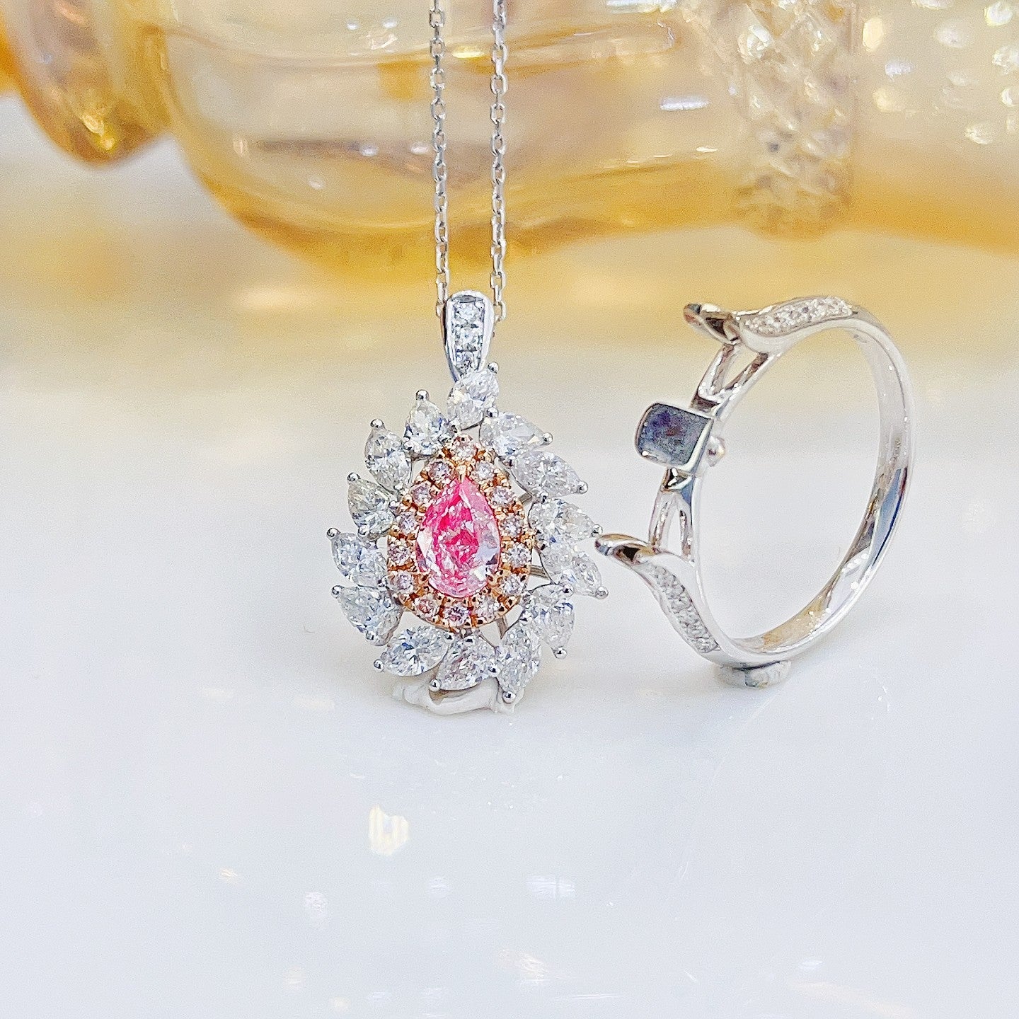 18K Pink Diamond GIA Drop Windmill Two-Way Wear Jewelry - GIA Pink Diamond Ring