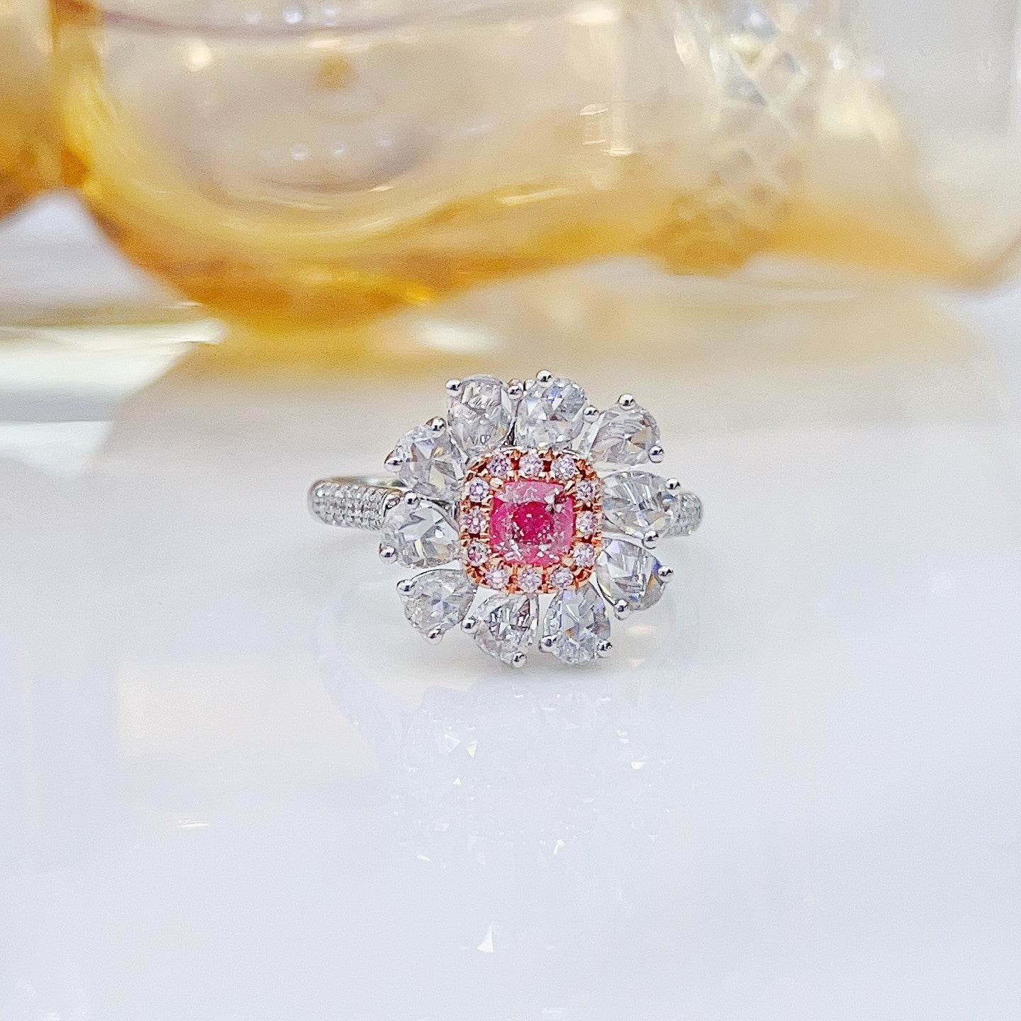 18K Pink Diamond GIA Pillow Rose Cut Two-Way Wear Jewelry - GIA Pink Diamond Ring