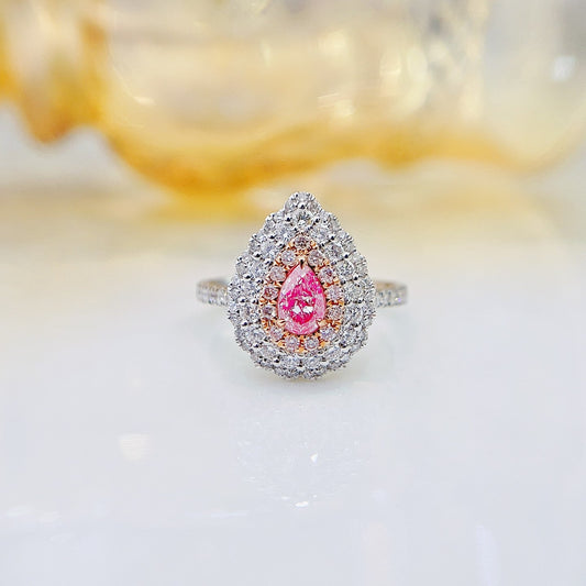 18K Pink Diamond GIA Teardrop Double Halo Ring - Luxury Jewelry - GIA Pink Diamond Ring