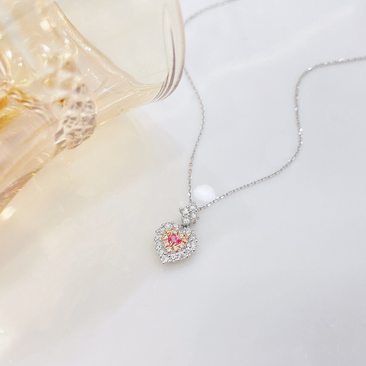 18K Pink Diamond Heart Shape Claw Set Necklace | Premium Jewelry - Pink Diamond Necklace