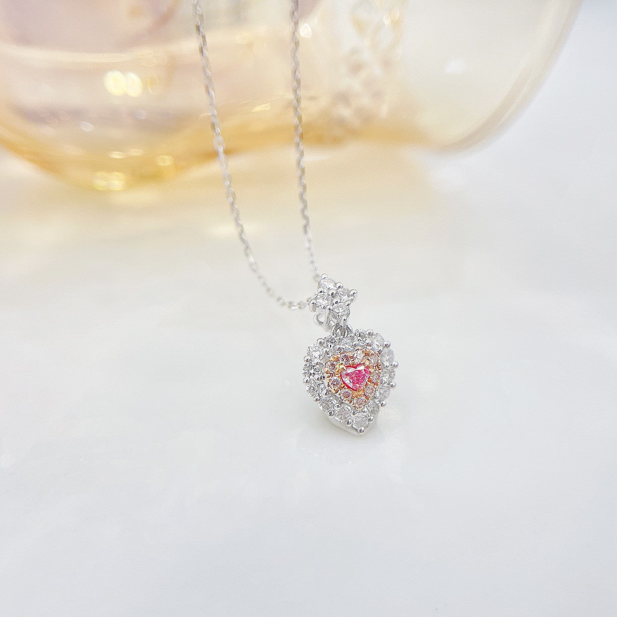 18K Pink Diamond Heart Shape Claw Set Necklace | Premium Jewelry - Pink Diamond Necklace