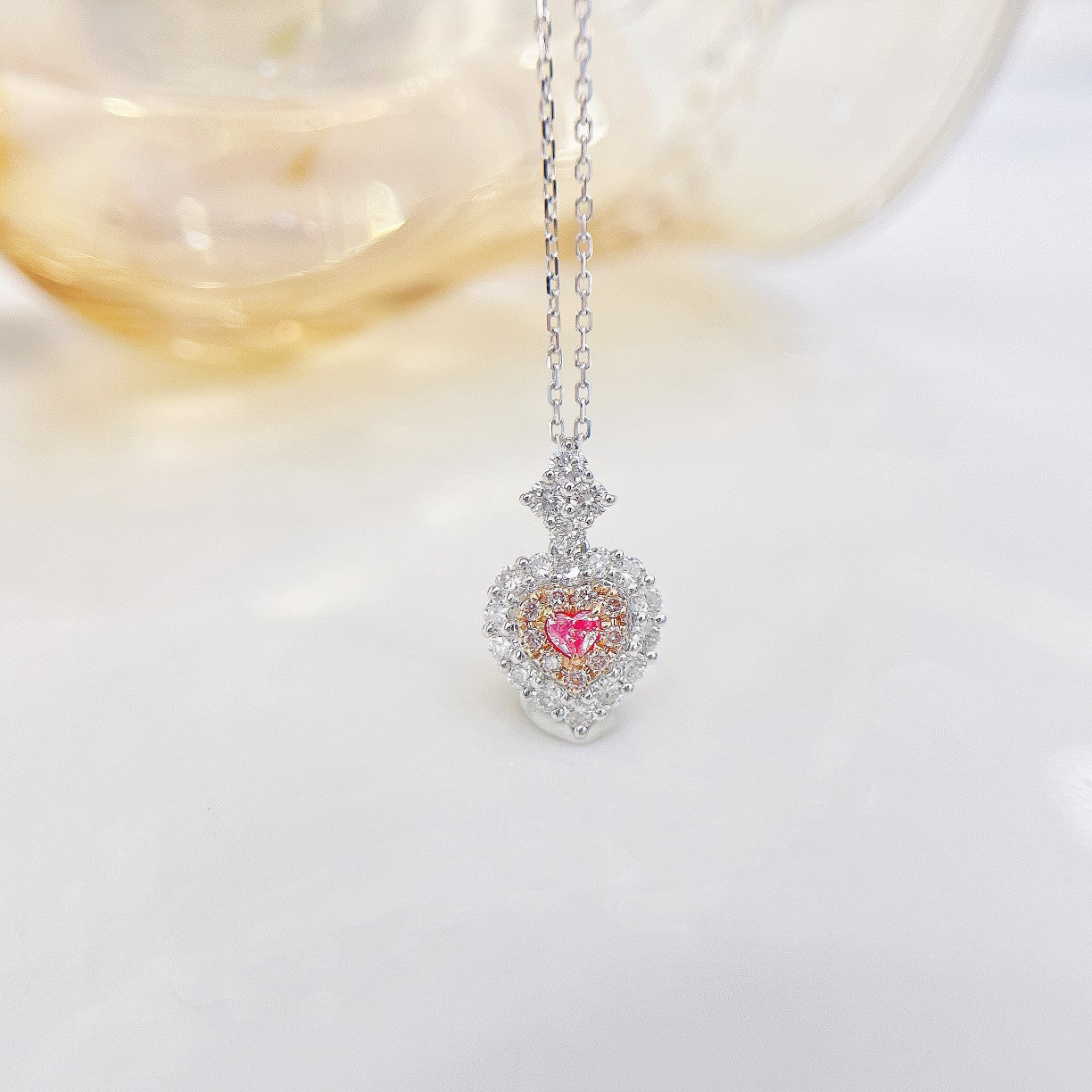 18K Pink Diamond Heart Shape Claw Set Necklace | Premium Jewelry - Pink Diamond Necklace