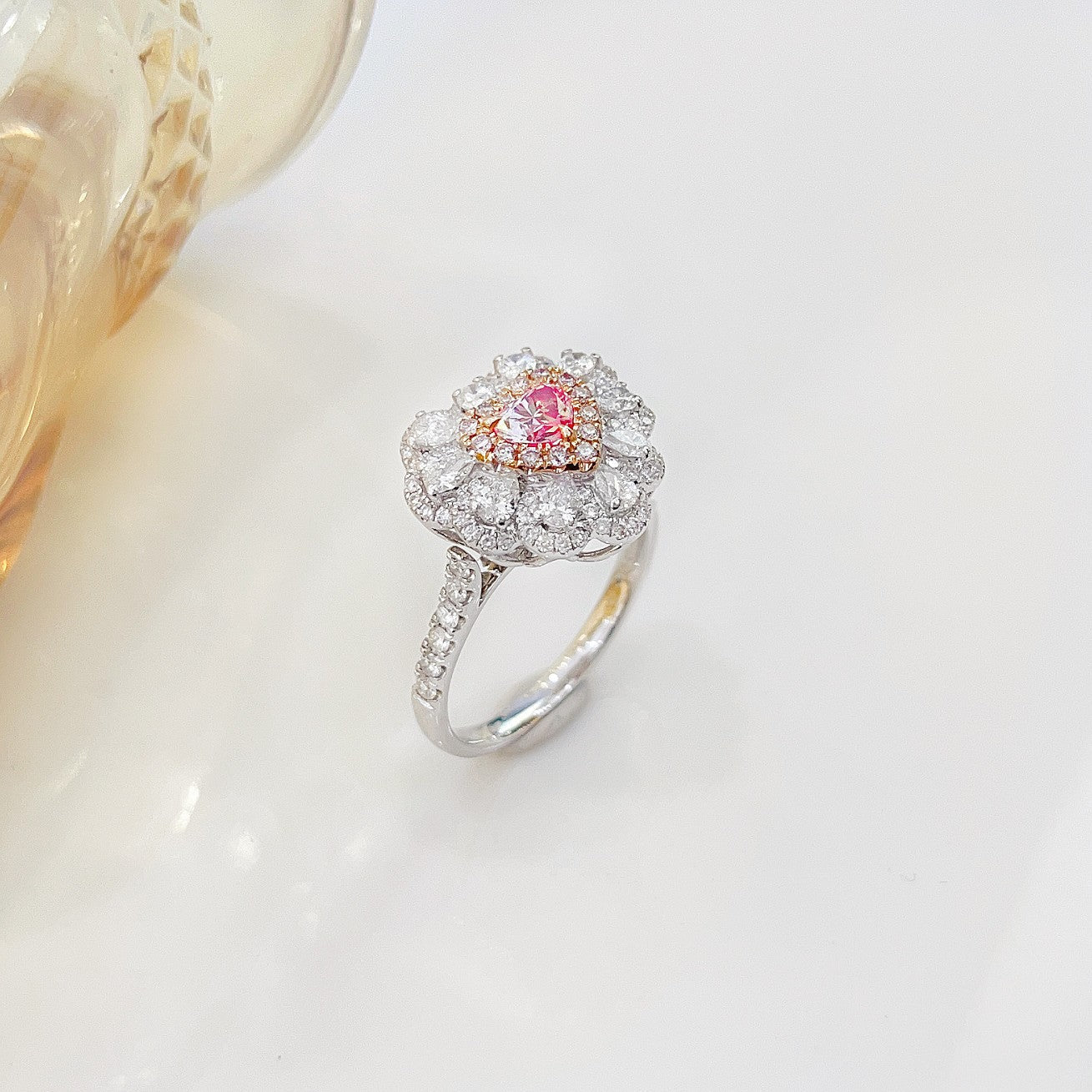 18K Pink Diamond Heart Shape Double-Wear Jewelry - Pink Diamond Ring