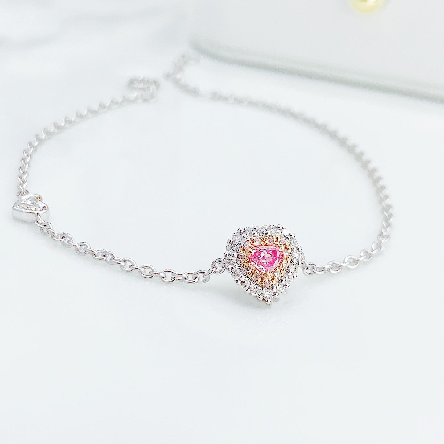 18K Pink Diamond Heart-Shaped Cluster Bracelet - Luxury Jewelry - Pink Diamond Bracelet