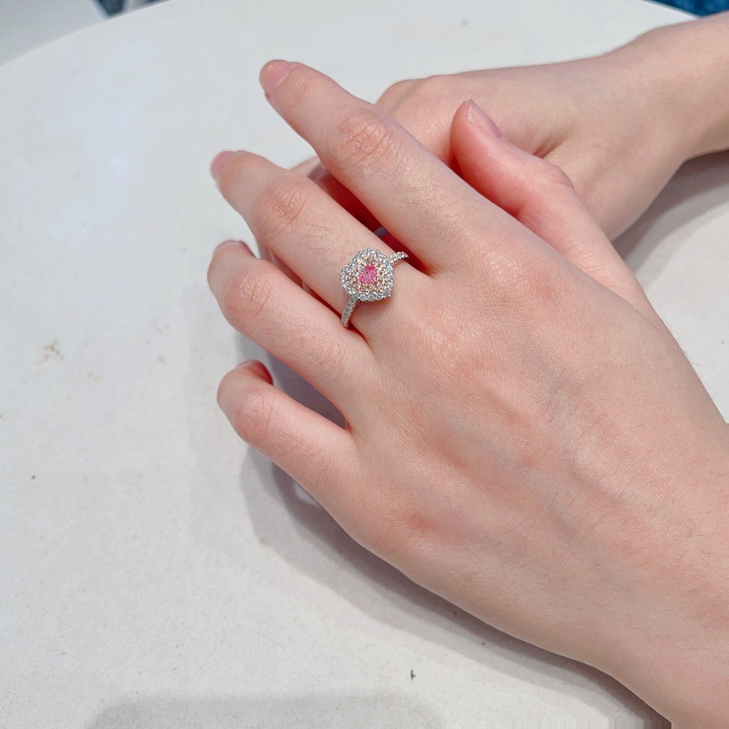 18K Pink Diamond Heart-Shaped Cluster Ring | Luxurious Jewelry Piece - Pink Diamond Ring