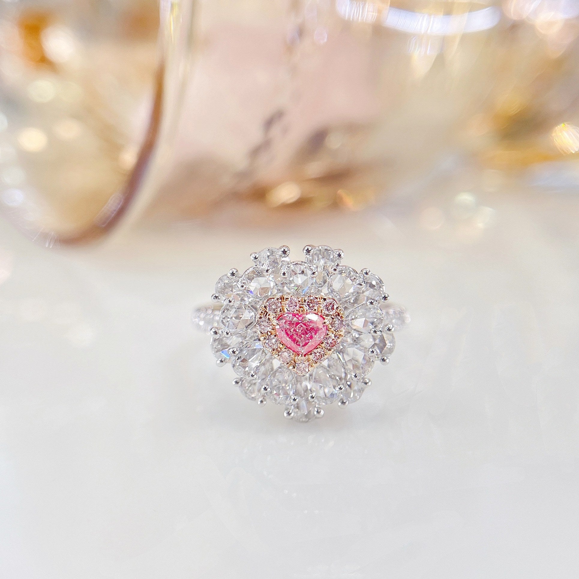 18K Pink Diamond Heart-Shaped Double-Layer Pendant - Versatile Wear Jewelry - Pink Diamond Ring