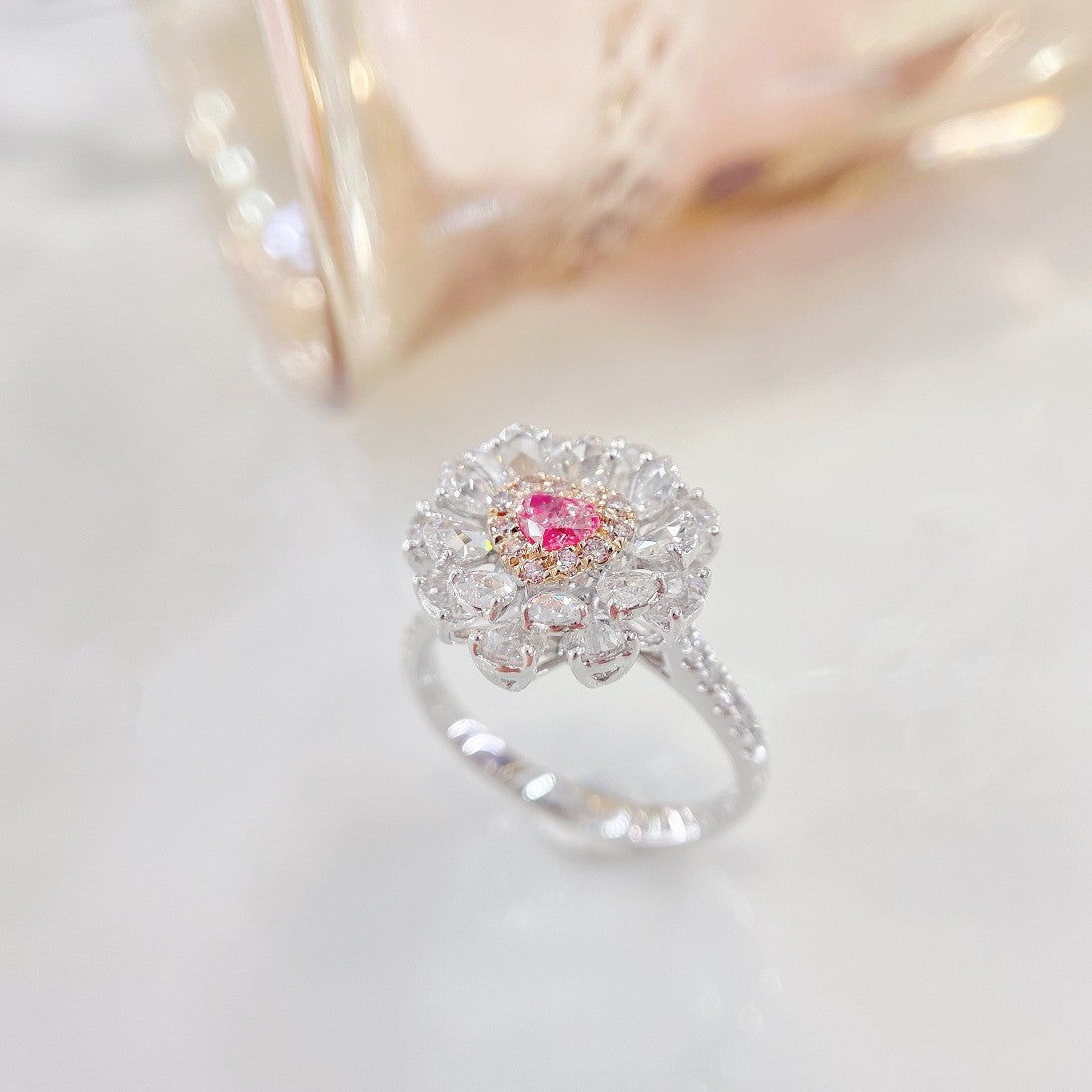 18K Pink Diamond Heart-Shaped Double-Layer Pendant - Versatile Wear Jewelry - Pink Diamond Ring