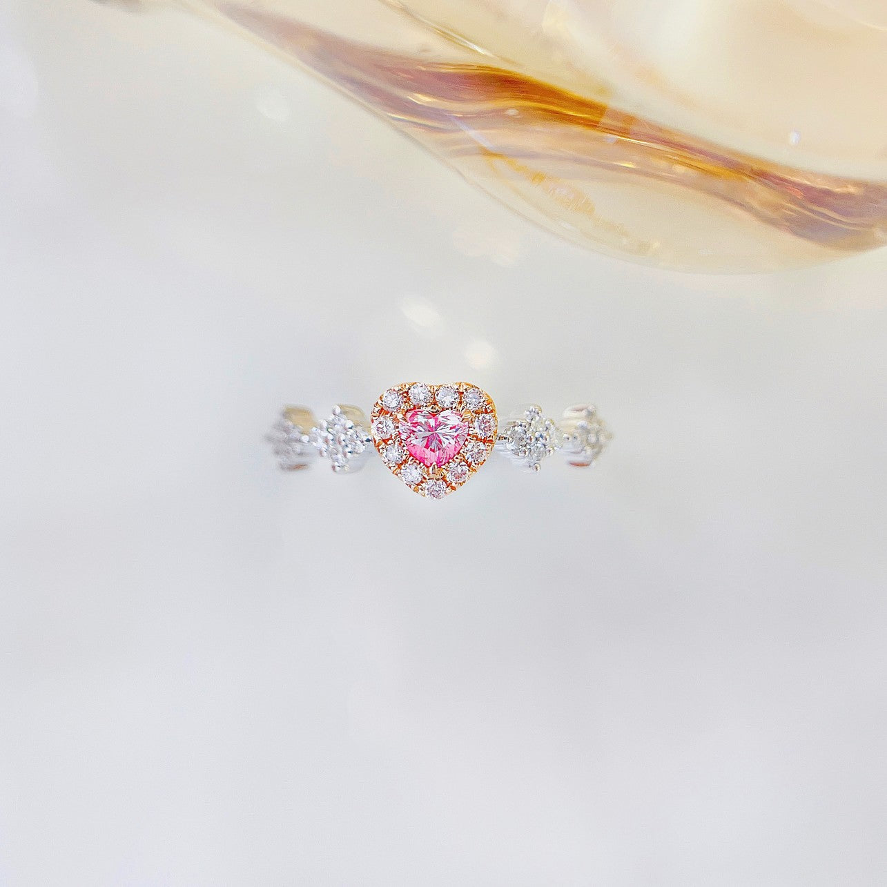 18K Pink Diamond Heart-Shaped Four-Leaf Ring | Premium Jewelry - Pink Diamond Ring