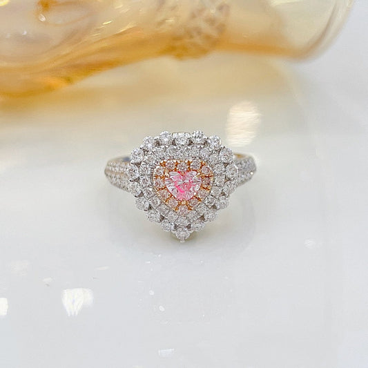 18K Pink Diamond Heart-Shaped Halo Two-Way Wear Jewelry - Pink Diamond Ring