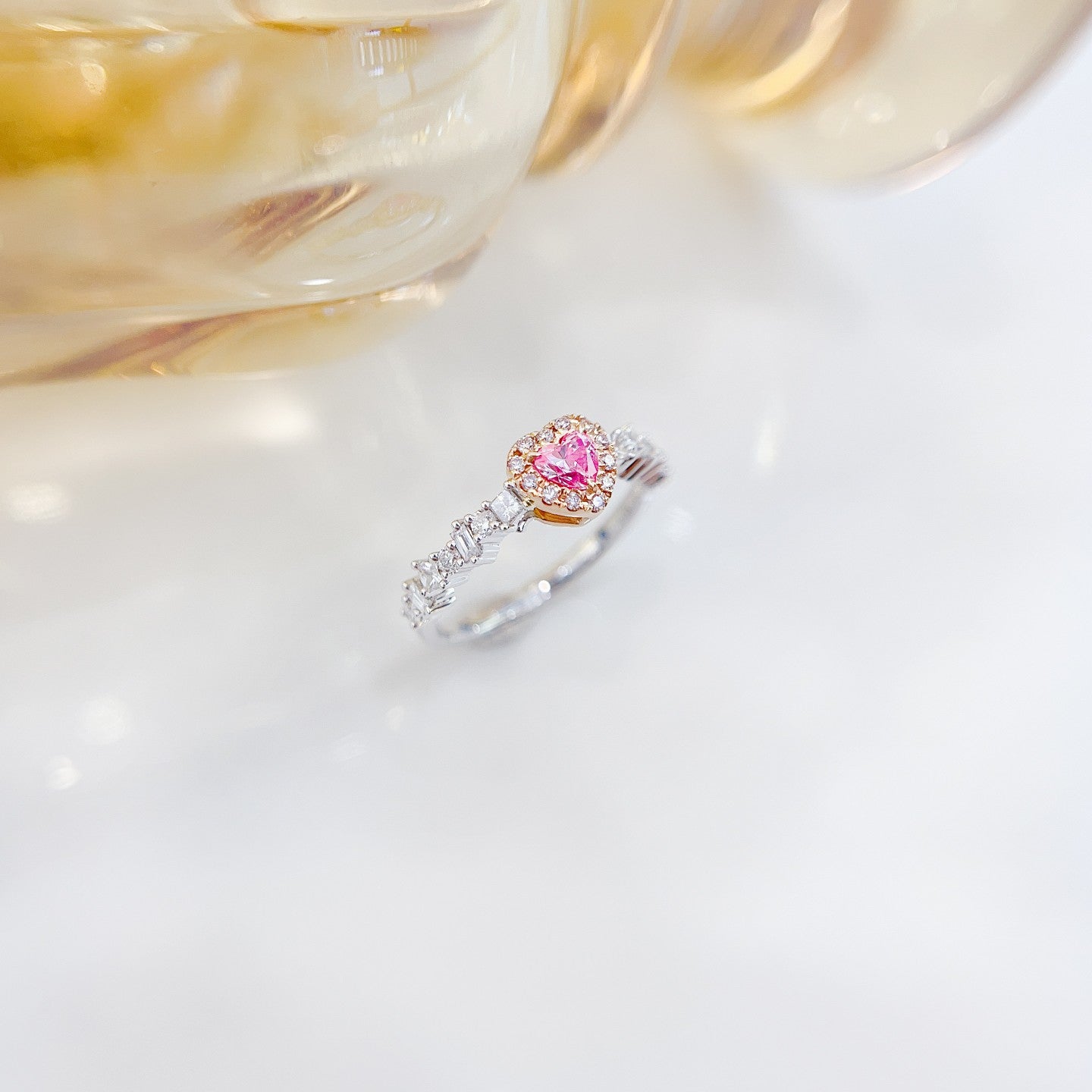 18K Pink Diamond Heart-Shaped Ladder Arm Ring - Premium Jewelry - Pink Diamond Ring