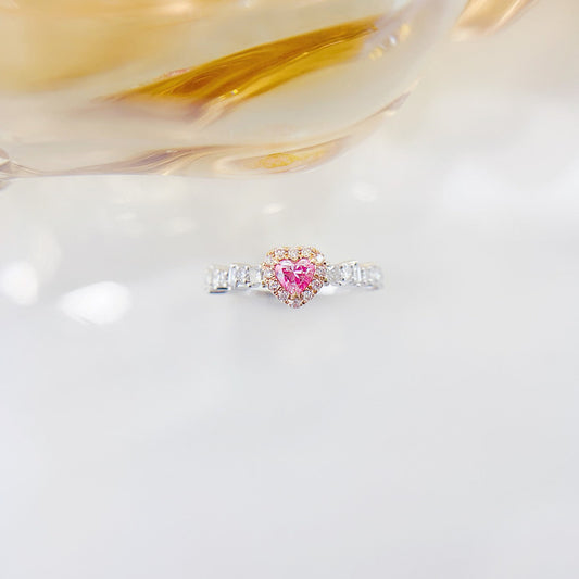 18K Pink Diamond Heart-Shaped Ladder Arm Ring - Premium Jewelry - Pink Diamond Ring