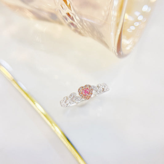 18K Pink Diamond Heart-Shaped Leaf Ring | Premium Jewelry - Pink Diamond Ring