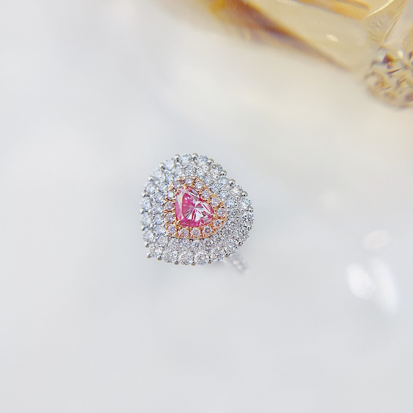 18K Pink Diamond Heart-Shaped Ring with AGL Certificate - Luxury Jewelry - Pink Diamond Ring