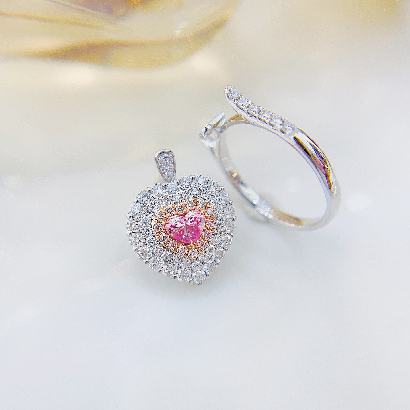 18K Pink Diamond Heart-Shaped Ring with AGL Certificate - Luxury Jewelry - Pink Diamond Ring