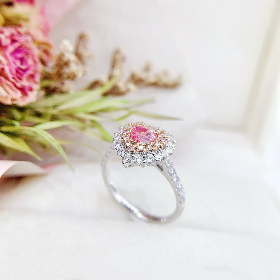 18K Pink Diamond Heart-Shaped Ring with Surrounding Diamonds | Premium Jewelry - Pink Diamond Ring