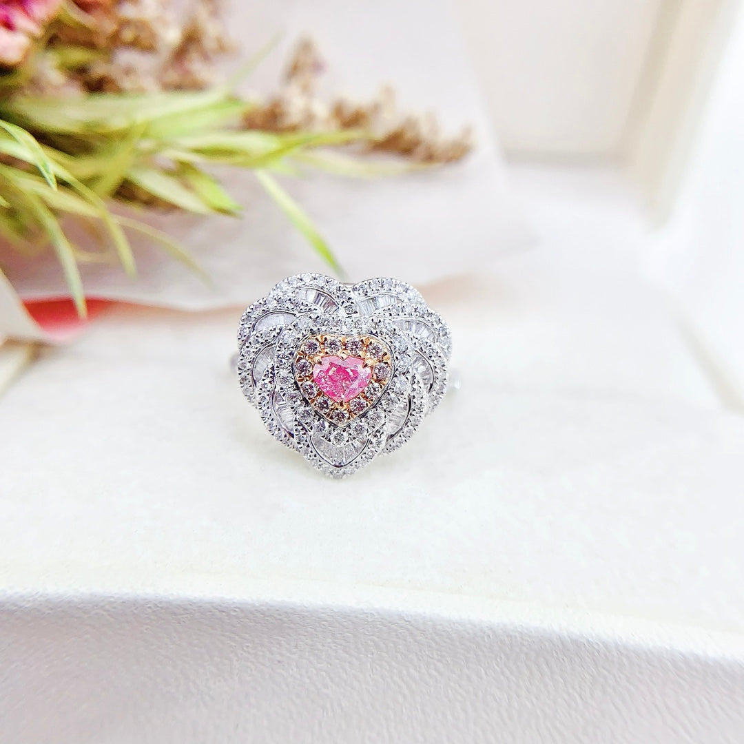 18K Pink Diamond Heart-Shaped Trapezoid Two-Way Wearable Jewelry - Pink Diamond Ring