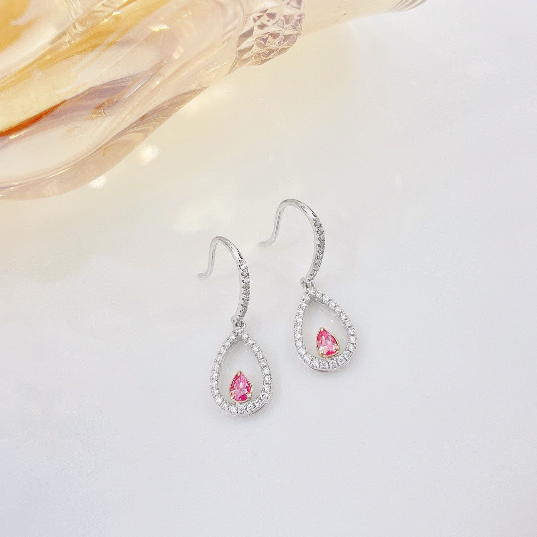 18K Pink Diamond Hollow Waterdrop Ear Hook Jewelry - Jeweler.Jewelry