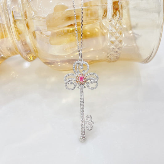 18K Pink Diamond Iris Key Necklace - Luxury Jewelry - Pink Diamond Necklace