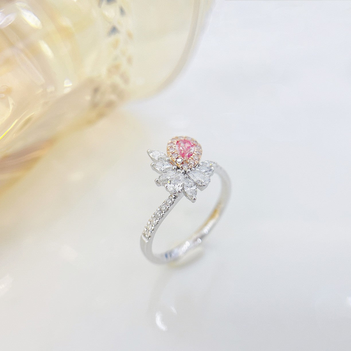 18K Pink Diamond Irregular Drop Twist Arm Ring - Luxury Jewelry - Pink Diamond Ring