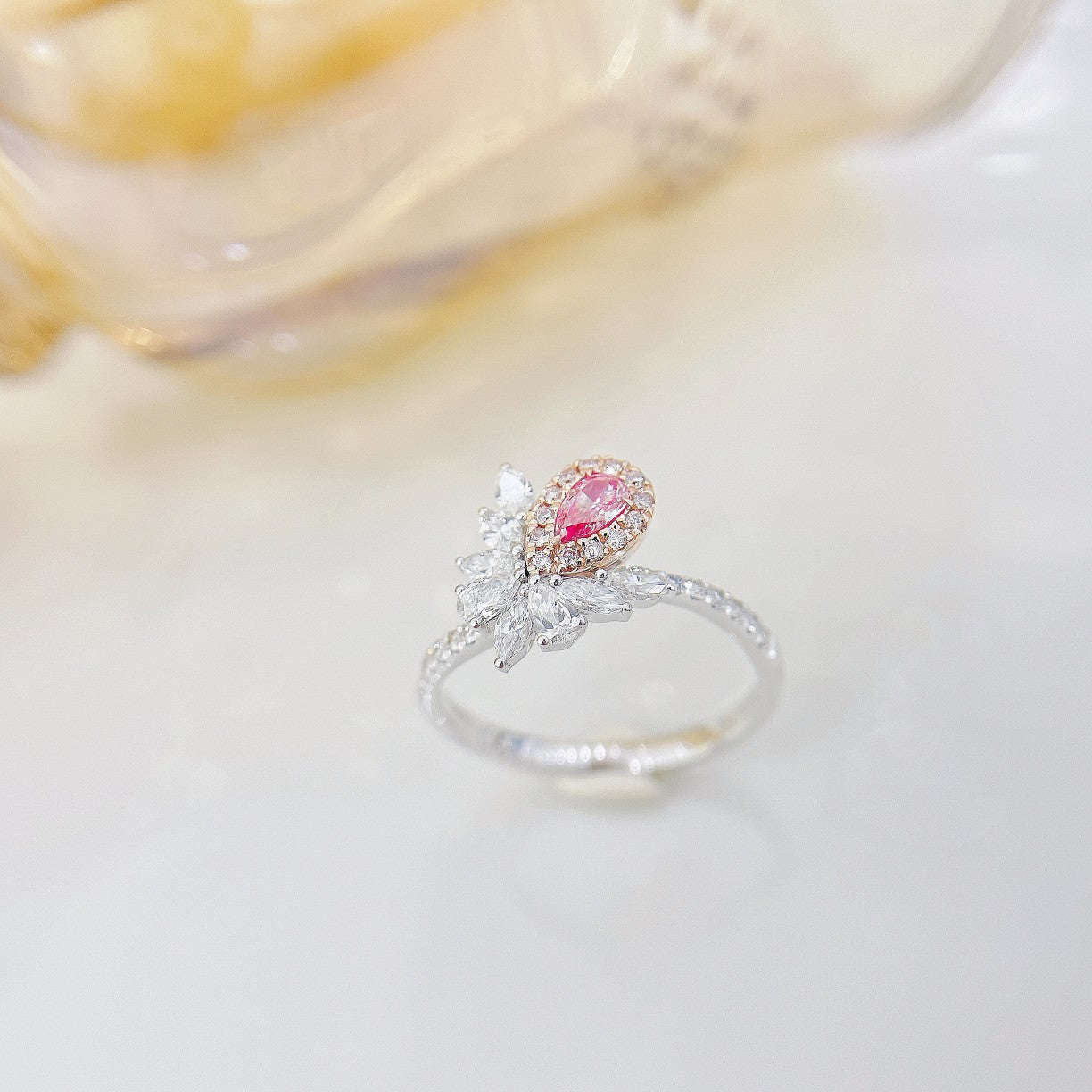 18K Pink Diamond Irregular Drop Twist Arm Ring - Luxury Jewelry - Pink Diamond Ring