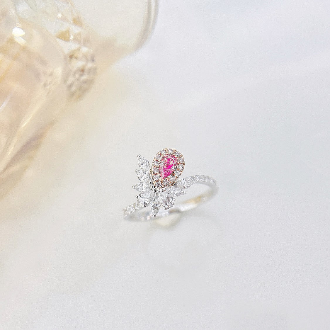 18K Pink Diamond Irregular Drop Twist Arm Ring - Luxury Jewelry - Pink Diamond Ring