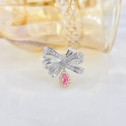 18K Pink Diamond Irregular Waterdrop Butterfly Ring with AGL Certificate - Pink Diamond Ring