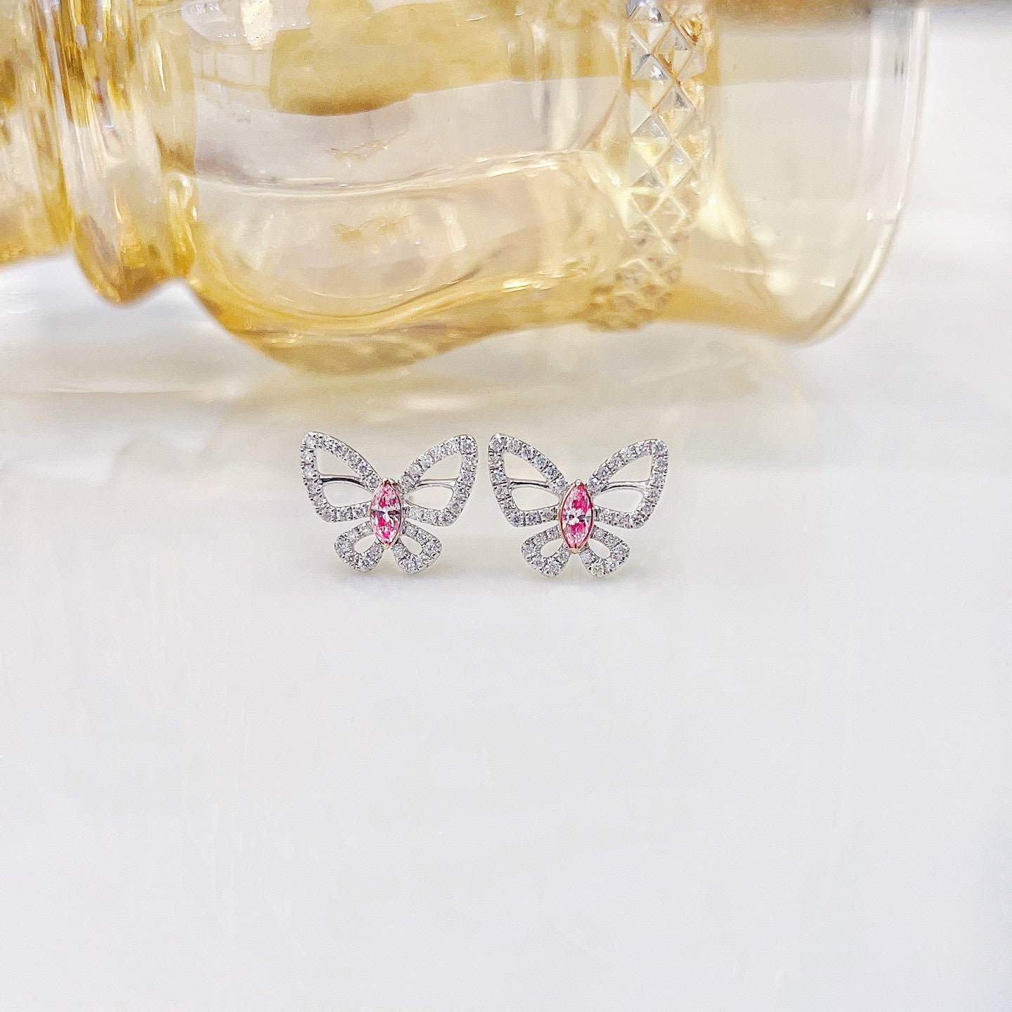 18K Pink Diamond Marquise Butterfly Earrings - Luxury Jewelry - Jeweler.Jewelry