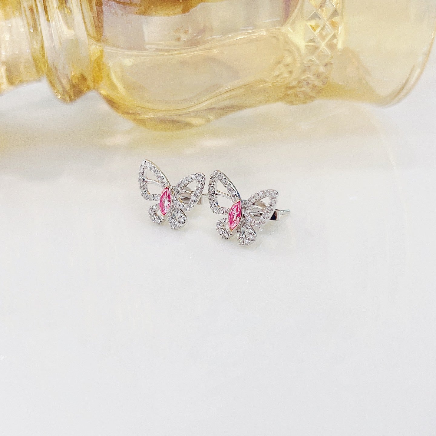 18K Pink Diamond Marquise Butterfly Earrings - Luxury Jewelry - Jeweler.Jewelry