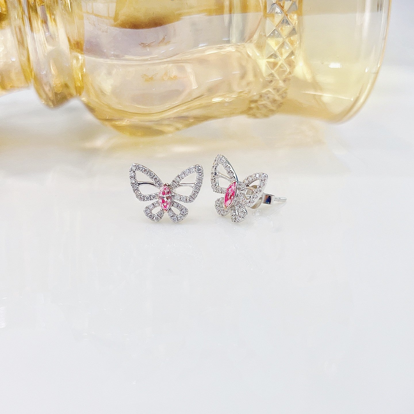 18K Pink Diamond Marquise Butterfly Earrings - Luxury Jewelry - Jeweler.Jewelry