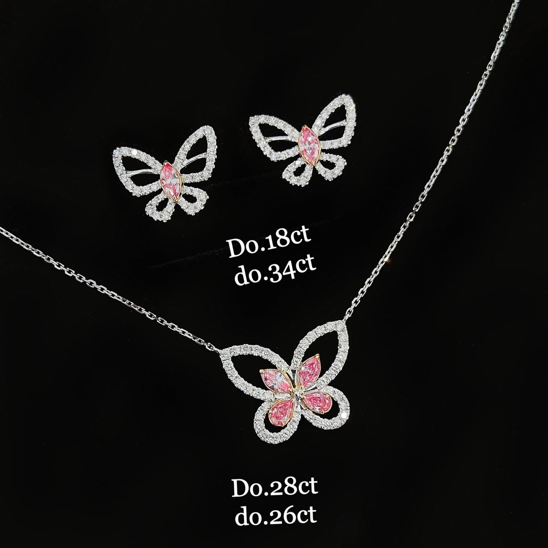 18K Pink Diamond Marquise Butterfly Jewelry Set - Pink Diamond Set System