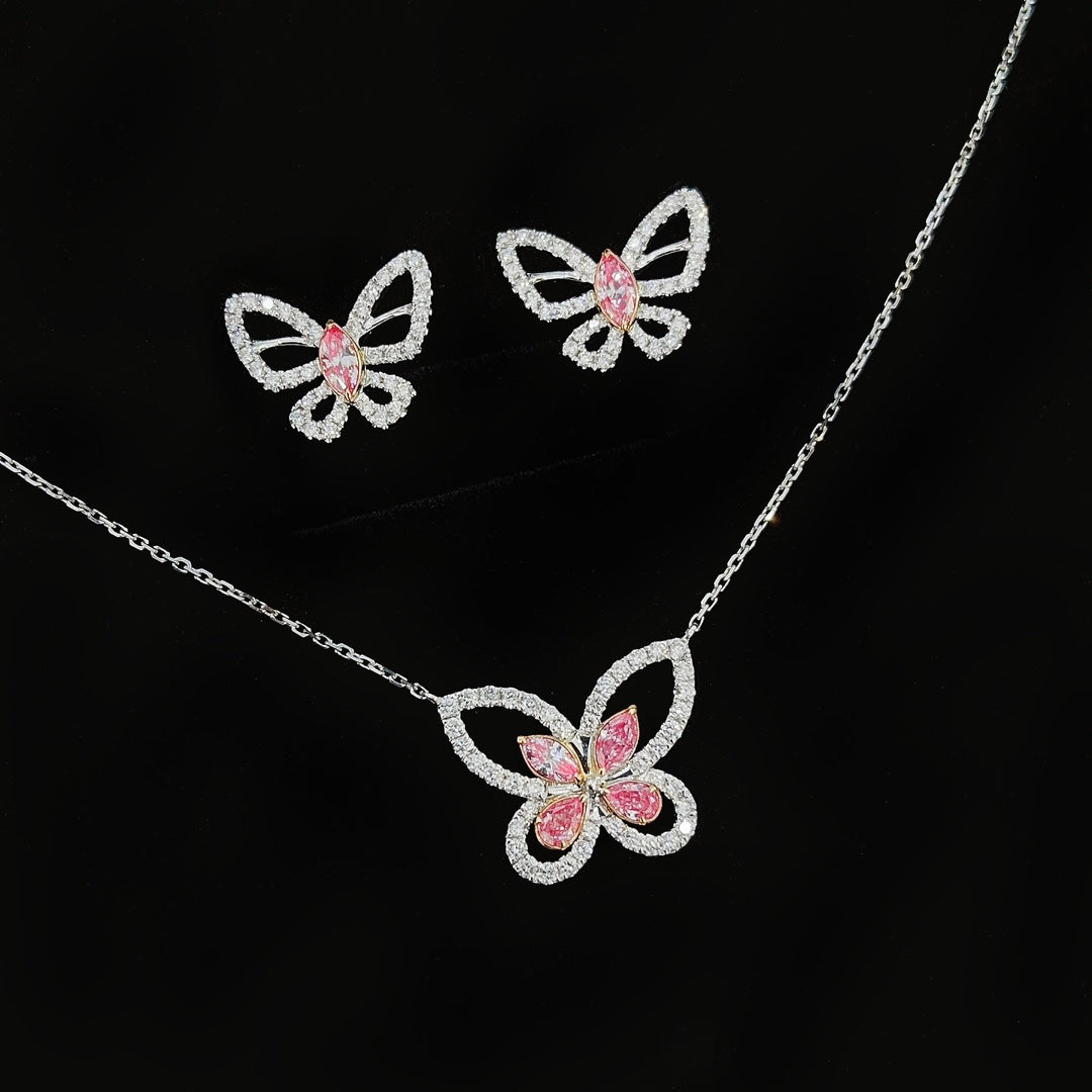 18K Pink Diamond Marquise Butterfly Jewelry Set - Pink Diamond Set System