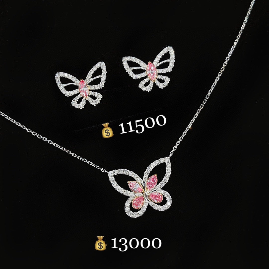 18K Pink Diamond Marquise Butterfly Jewelry Set - Pink Diamond Set System