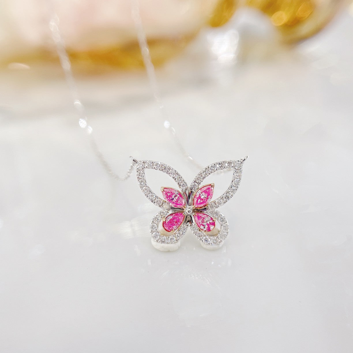 18K Pink Diamond Marquise Butterfly Necklace - Exquisite Jewelry - Pink Diamond Necklace