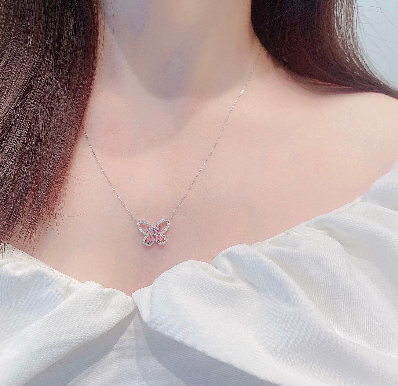 18K Pink Diamond Marquise Butterfly Necklace - Exquisite Jewelry - Pink Diamond Necklace