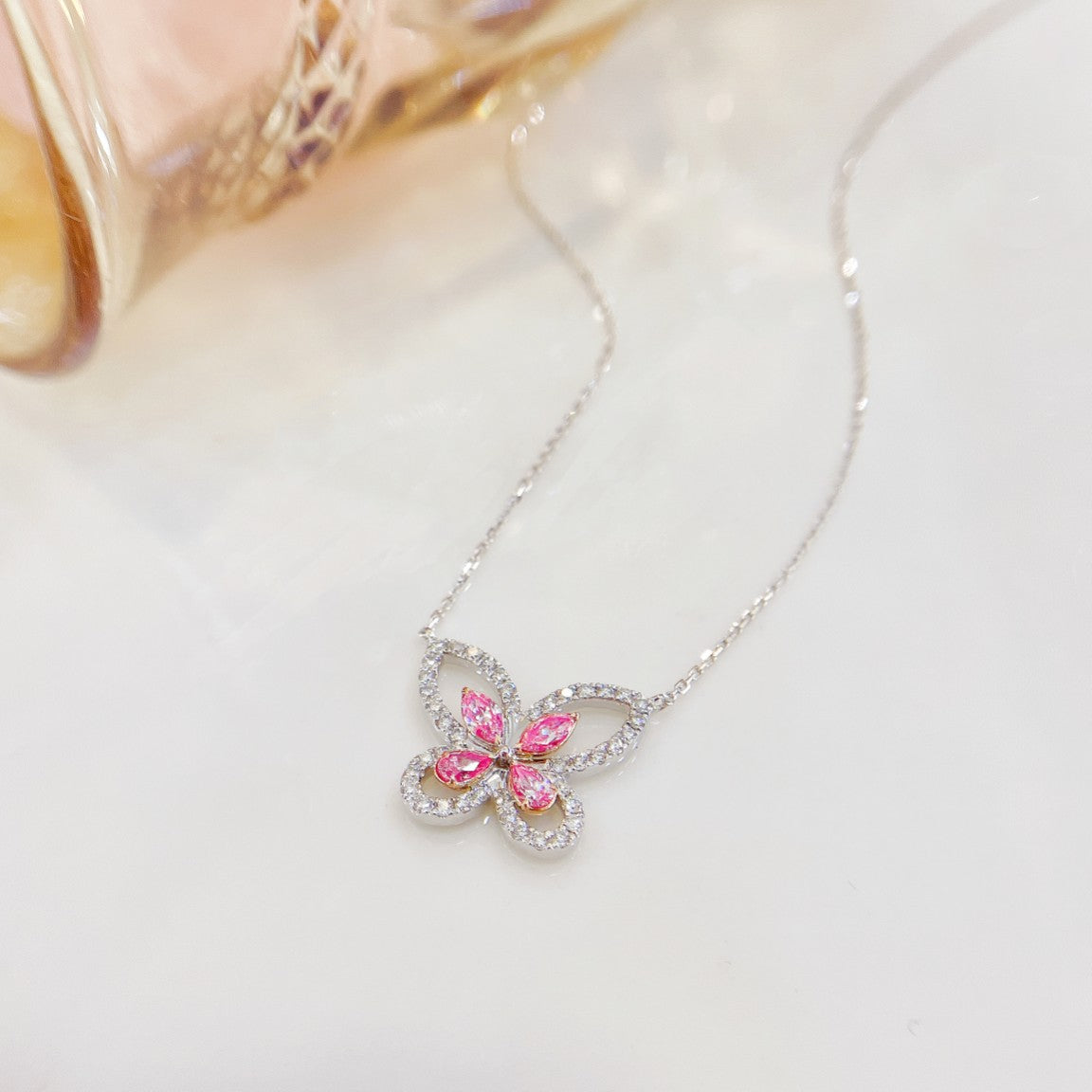 18K Pink Diamond Marquise Butterfly Necklace - Exquisite Jewelry - Pink Diamond Necklace