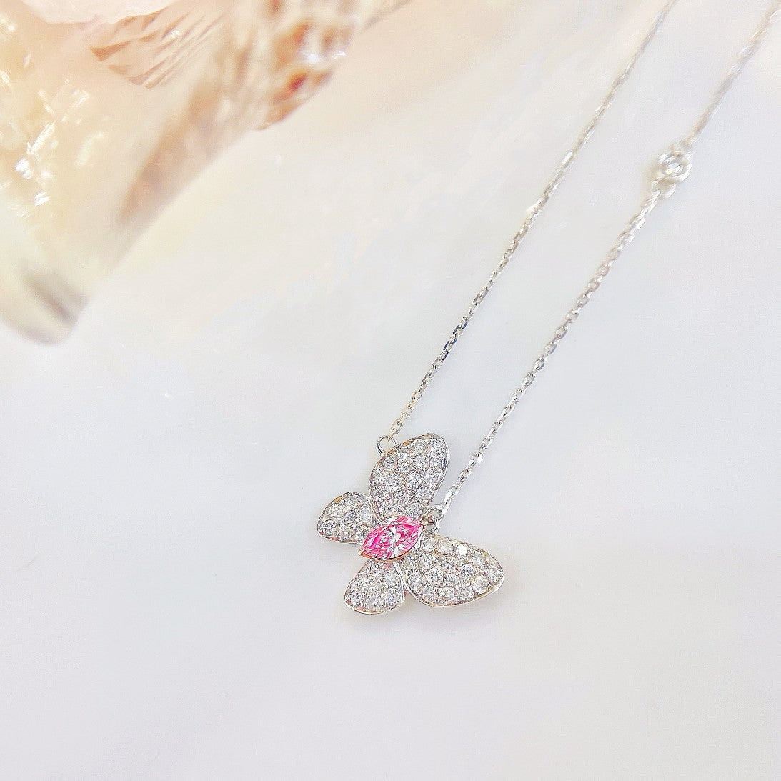 18K Pink Diamond Marquise Butterfly Necklace | Luxury Jewelry - Pink Diamond Necklace