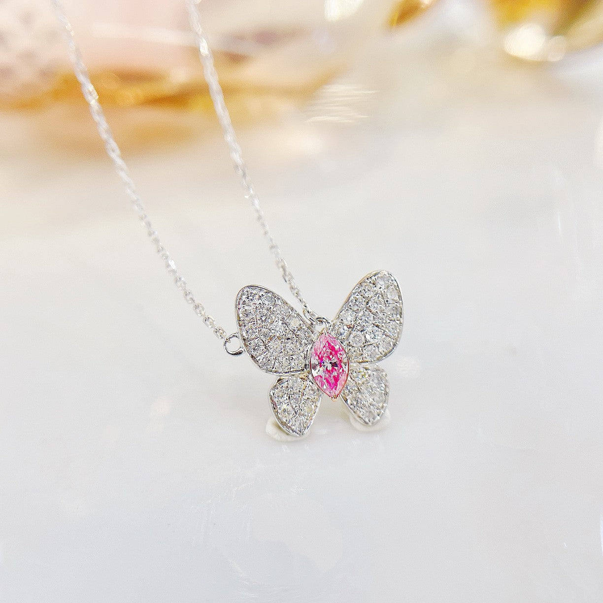 18K Pink Diamond Marquise Butterfly Necklace | Luxury Jewelry - Pink Diamond Necklace