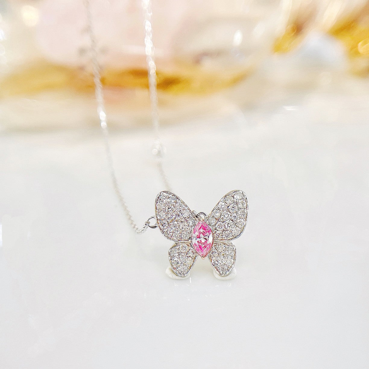 18K Pink Diamond Marquise Butterfly Necklace | Luxury Jewelry - Pink Diamond Necklace