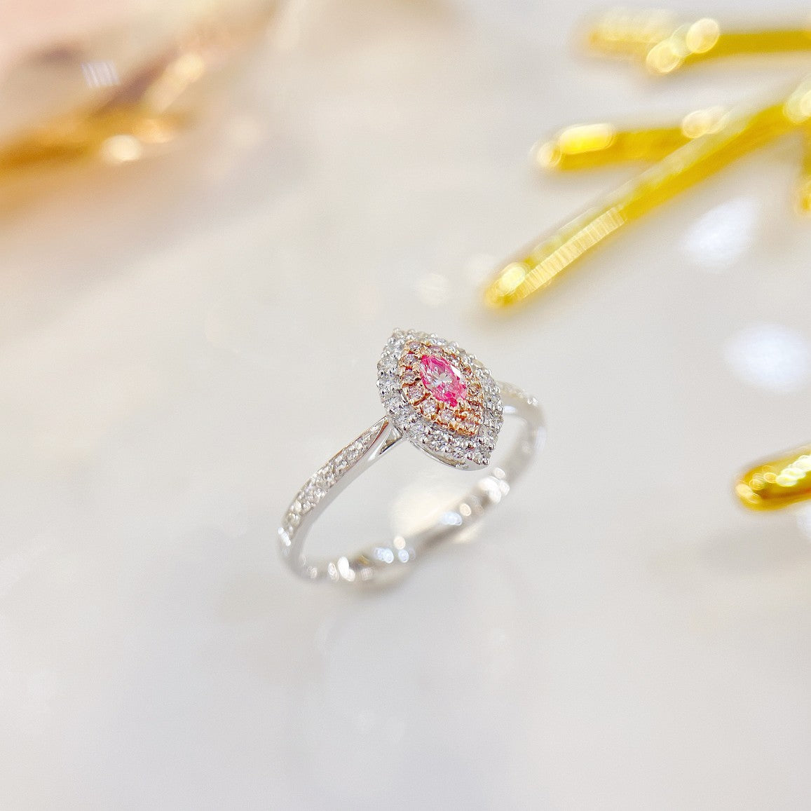 18K Pink Diamond Marquise Classic Pavé Ring | Jewelry Gem - Pink Diamond Ring