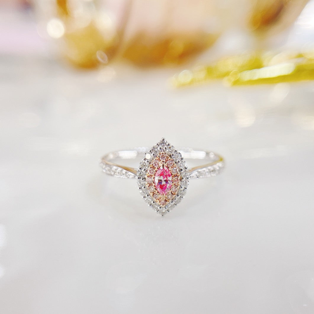 18K Pink Diamond Marquise Classic Pavé Ring | Jewelry Gem - Pink Diamond Ring