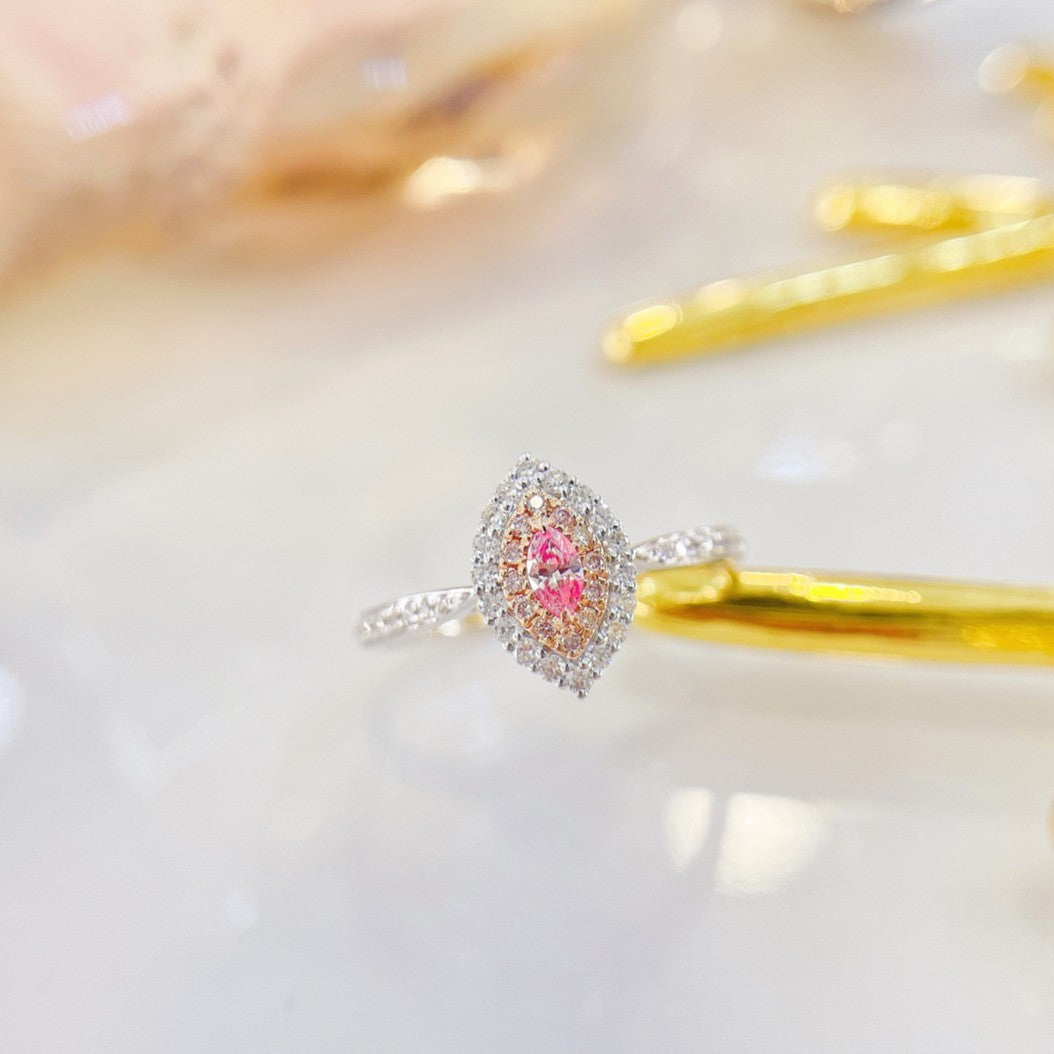 18K Pink Diamond Marquise Classic Pavé Ring | Jewelry Gem - Pink Diamond Ring