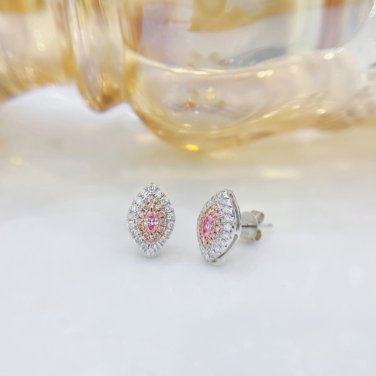 18K Pink Diamond Marquise Cluster Earrings - ED004-F - Jeweler.Jewelry