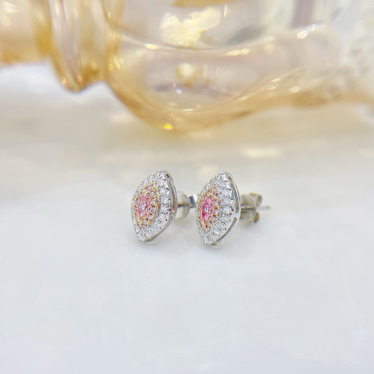 18K Pink Diamond Marquise Cluster Earrings - ED004-F - Jeweler.Jewelry