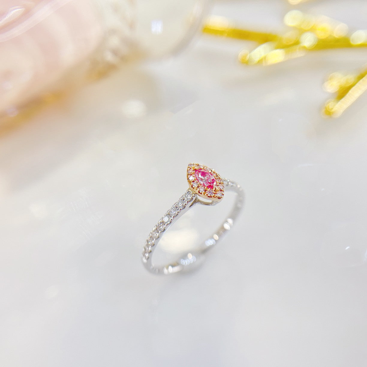 18K Pink Diamond Marquise Cluster Ring - Luxurious Jewelry - Pink Diamond Ring