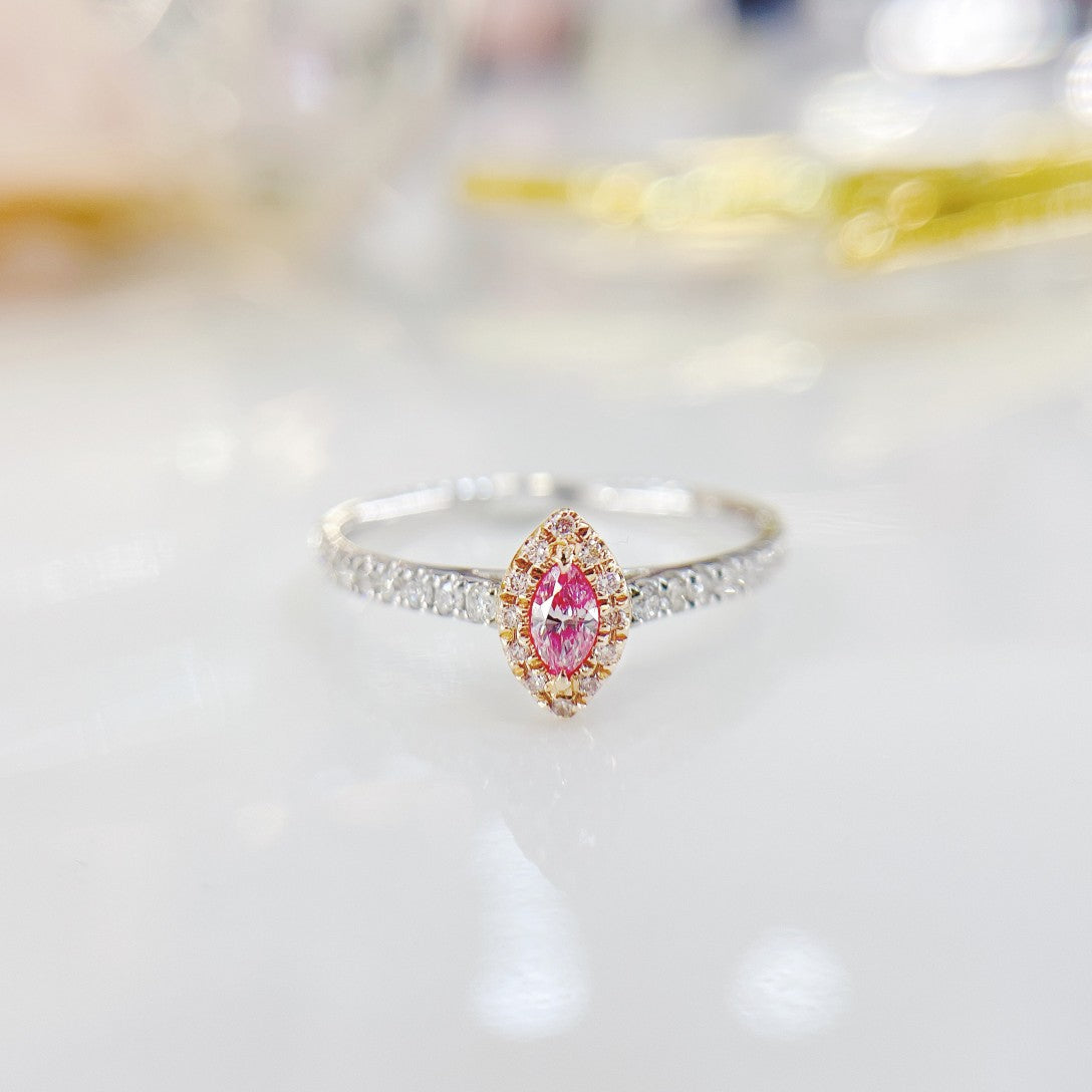 18K Pink Diamond Marquise Cluster Ring - Luxurious Jewelry - Pink Diamond Ring