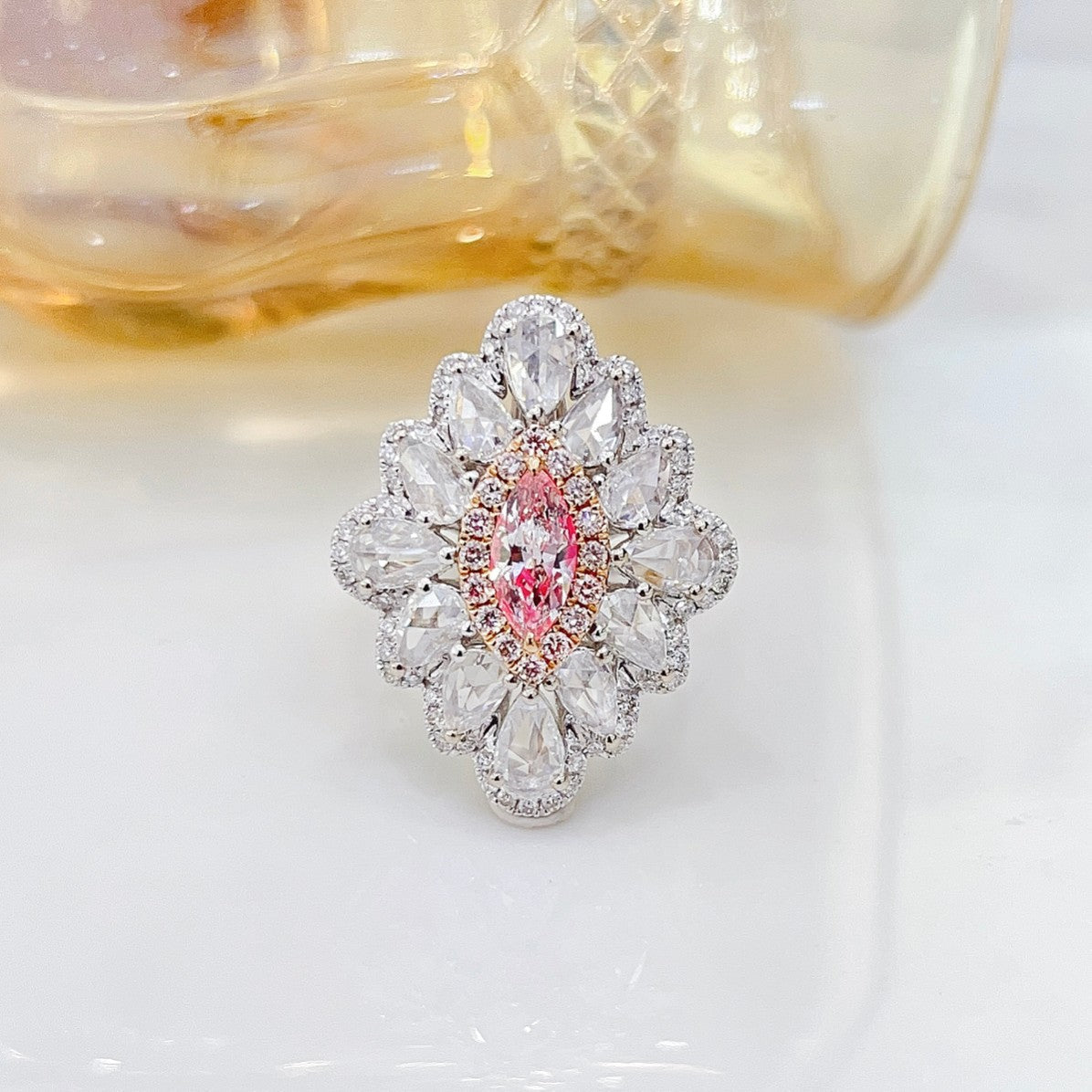 18K Pink Diamond Marquise Double-Wear Jewelry with AGL Certificate - Pink Diamond Ring