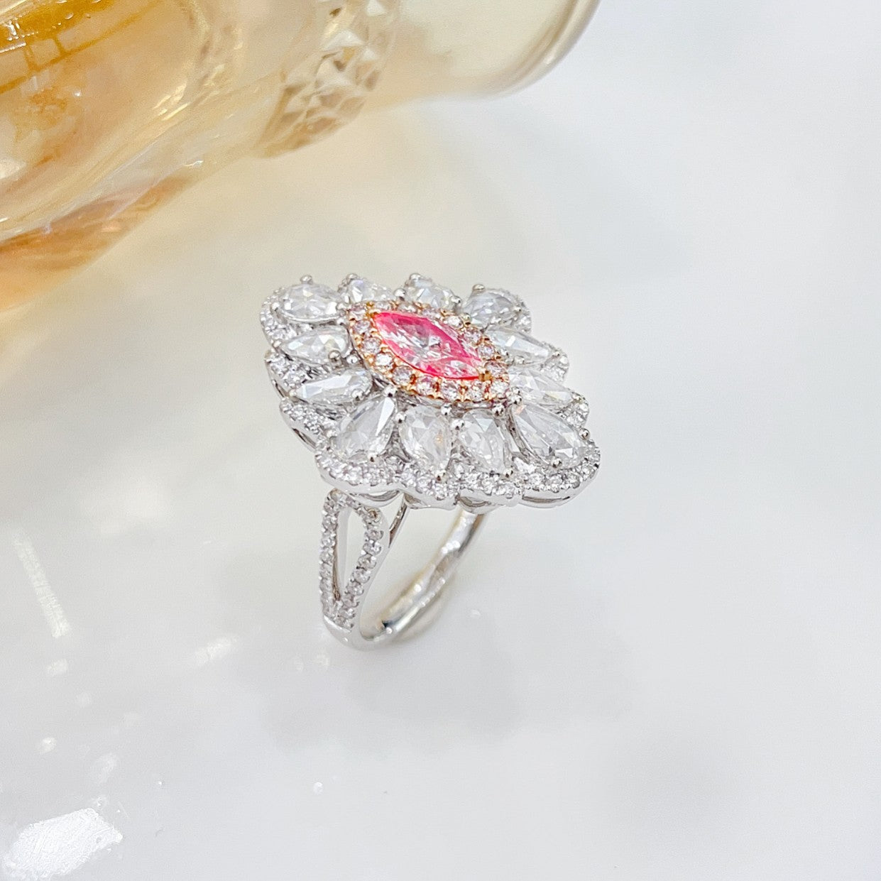 18K Pink Diamond Marquise Double-Wear Jewelry with AGL Certificate - Pink Diamond Ring