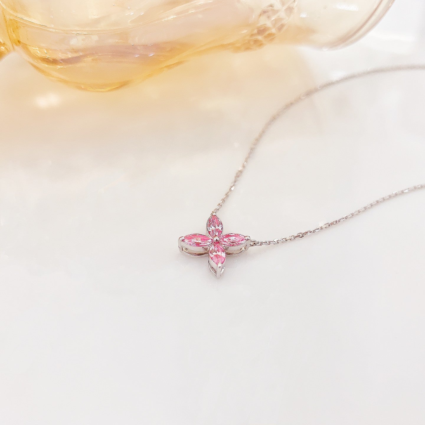 18K Pink Diamond Marquise Four-Leaf Clover Necklace - Exclusive Jewelry - Pink Diamond Necklace