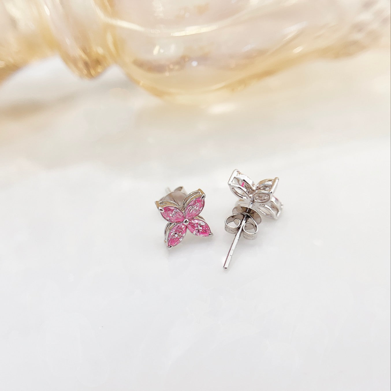 18K Pink Diamond Marquise Four-Leaf Earrings - Luxurious Jewelry - Jeweler.Jewelry